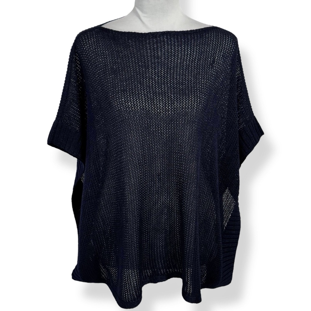 NEW Talbots Open Knit Poncho Top Size Small Medium Blue Crochet Nautical‎ Beach